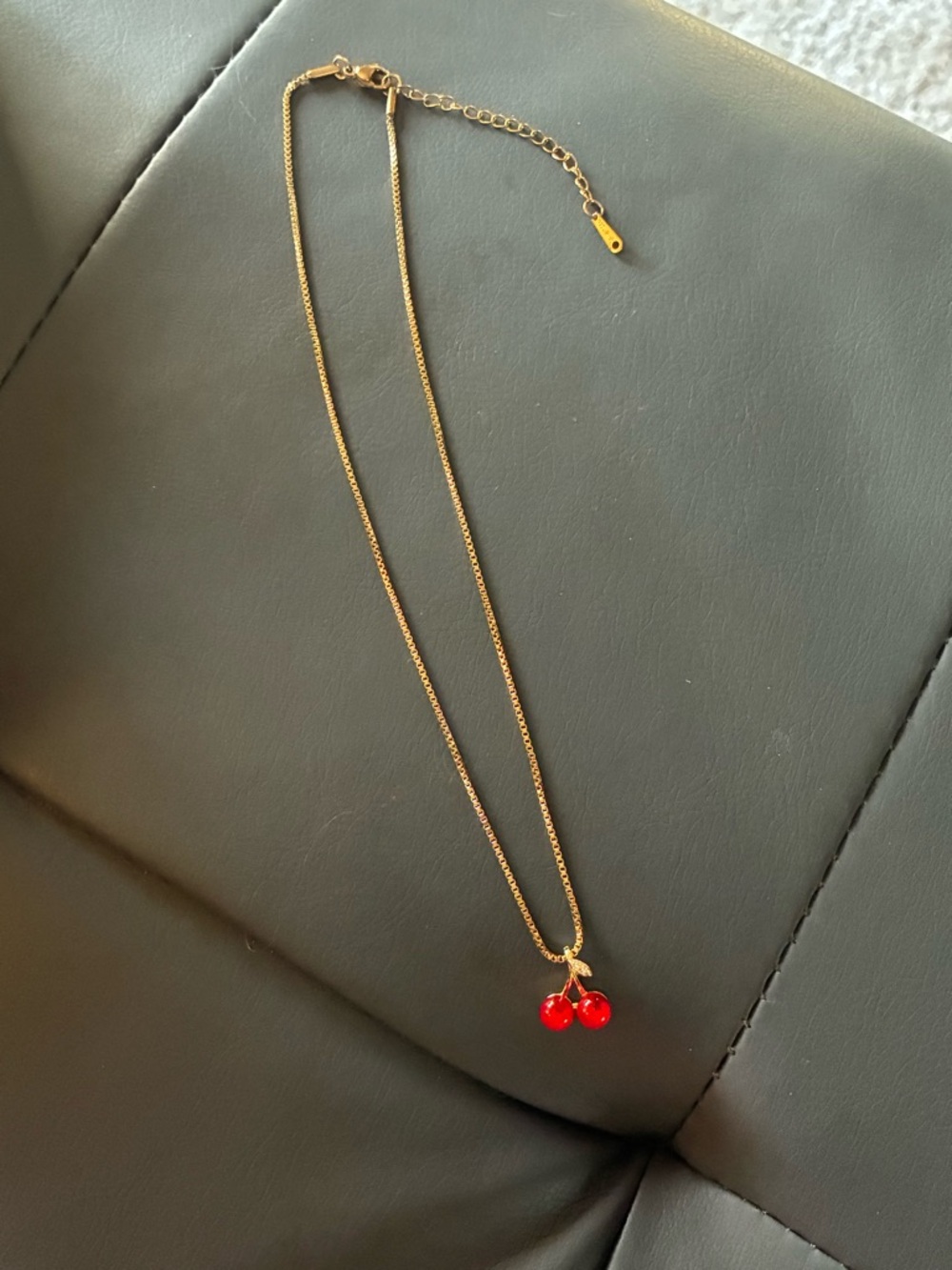 Gold Chain Necklace with Red Cherry Pendant - Women Jewelry